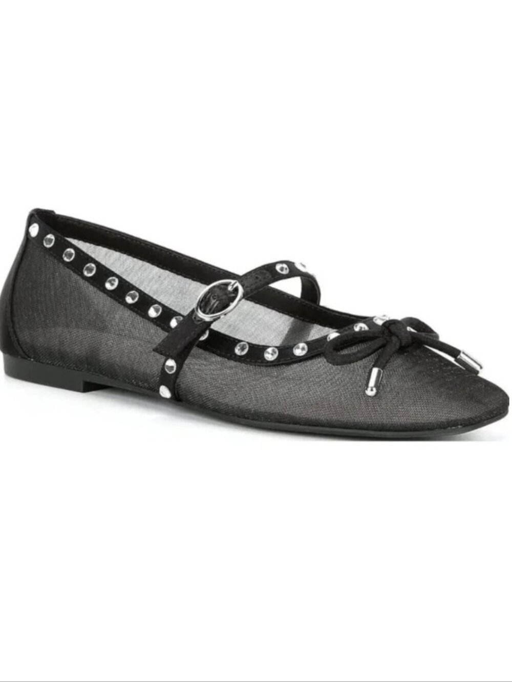 GIANNI BINI Rayna Mary Jane Ballerina Bow FLATS Size 8 Black Mesh Rhinestone NEW